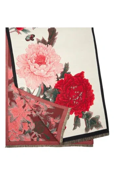 Saachi Floral Reversible Scarf In Medium Beige