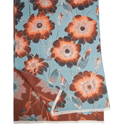 Saachi Floral Reversible Scarf In Medium Blue