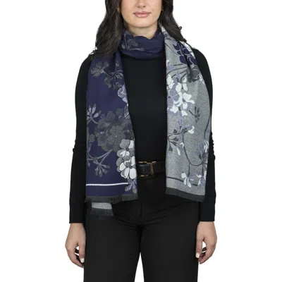 Saachi Floral Reversible Scarf In Navy