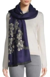 Saachi Floral Reversible Scarf In Navy/grey/white