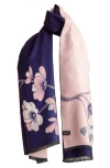 Saachi Floral Reversible Scarf In Navy/pink/cream