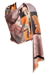 Saachi Floral Reversible Scarf In Orange/pink/beige
