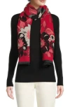 Saachi Floral Reversible Scarf In Red/grey/black