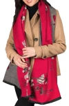 Saachi Floral Reversible Scarf In Red/grey/white