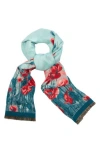 Saachi Floral Reversible Scarf In Turquoise/aqua