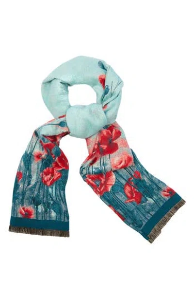 Saachi Floral Reversible Scarf In Turquoise/aqua