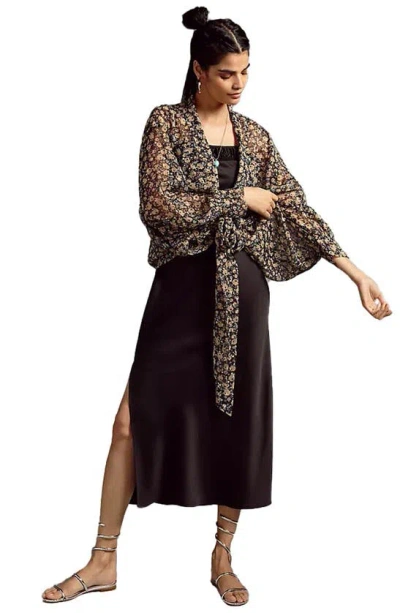 Saachi Floral Sheer Ruana In Black