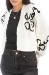 Saachi Floral Squiggle Crop Cardigan In White