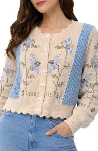 Saachi Floral Stitch Cardigan In White