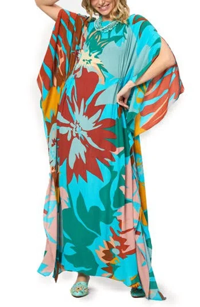 Saachi Floral Vacation Kaftan Dress In Blue