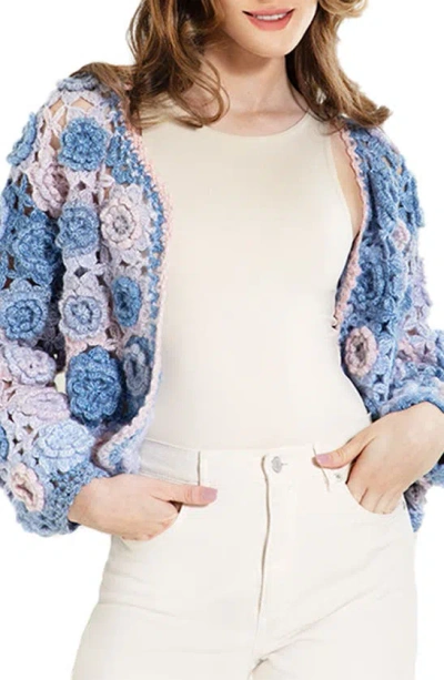 Saachi Flower Crochet Cardigan In Blue