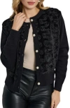 Saachi Flower Faux Fur Velour Cardigan In Black