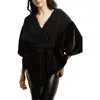 Saachi Fluffy Faux Fur Blanket Short Robe In Black