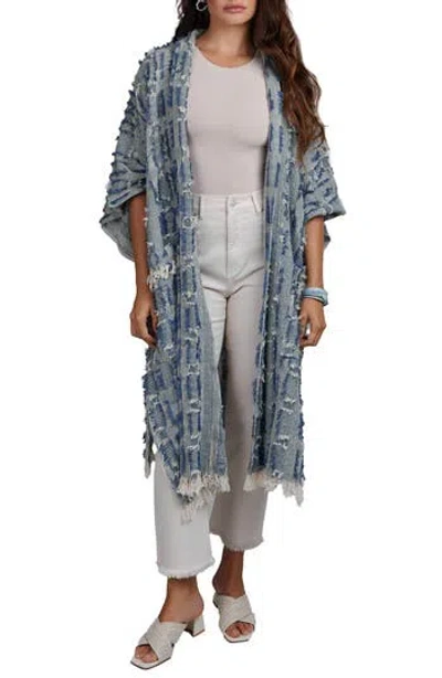 Saachi Frayed Denim Duster In Blue