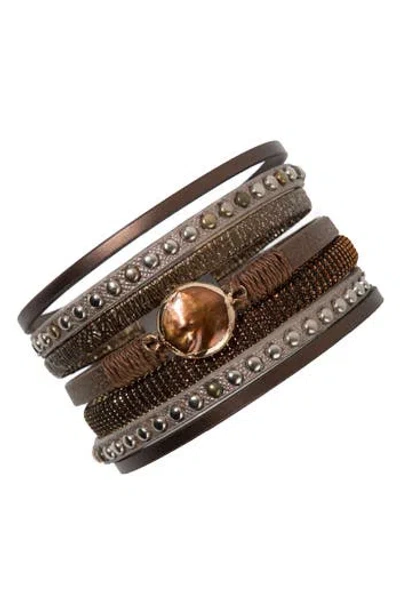 Saachi Freshwater Pearl Vegan Leather Bracelet In Brown