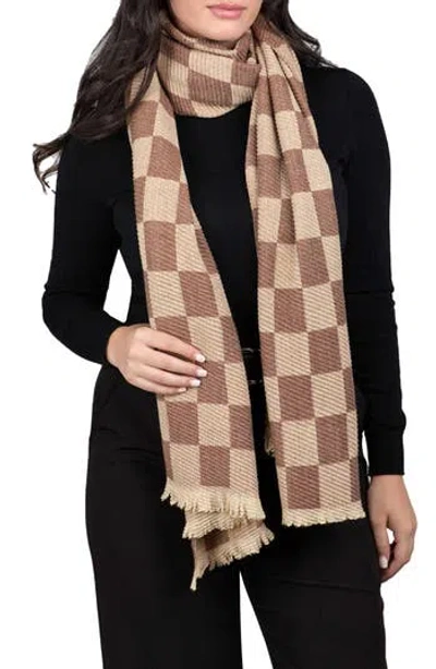 Saachi Fringe Checker Scarf In Brown