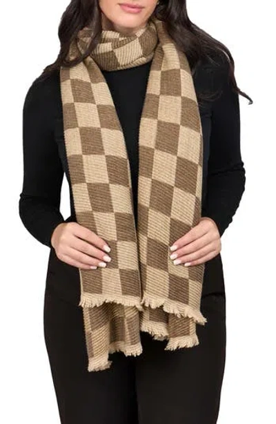Saachi Fringe Checkered Scarf In Brown