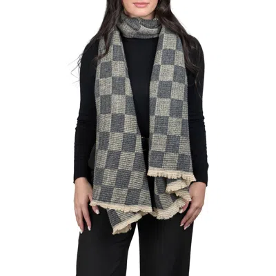 Saachi Fringe Checkered Scarf In Gray