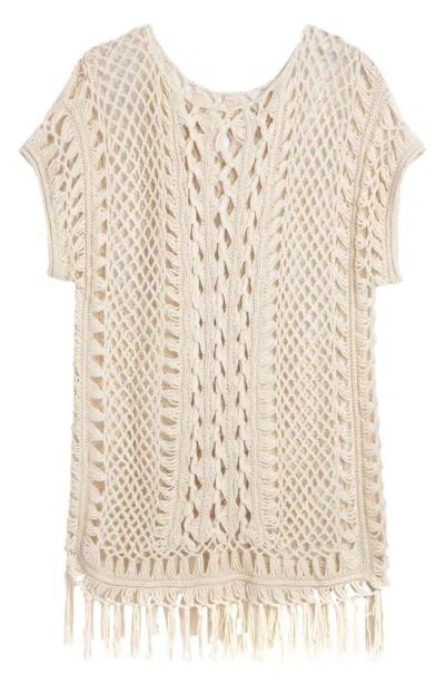 Saachi Fringe Crochet Poncho In Neutral