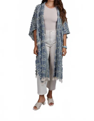 Saachi Fringe Long Jacket In Denim In Blue