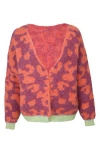 Saachi Fuzzy Knit Leopard Print Cardigan In Multi