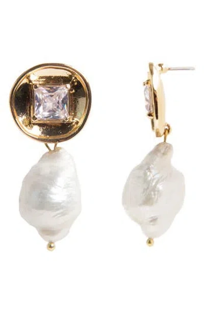 Saachi Gemstone Baroque Pearl Drop Earring In Gold