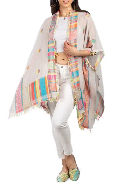 Saachi Geometric Border Cotton Topper In Grey