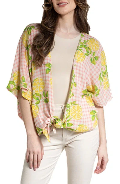 Saachi Gingham Citrus Tie Front Duster In Pink