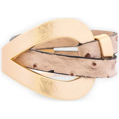 Saachi Gold Accent Leather Wrap Bracelet In Nude