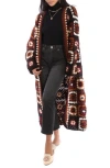 Saachi Granny Square Crochet Longline Cardigan In Brown