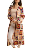 Saachi Granny Square Crochet Longline Cardigan In Ivory