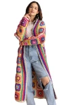 Saachi Granny Square Crochet Longline Cardigan In Natural