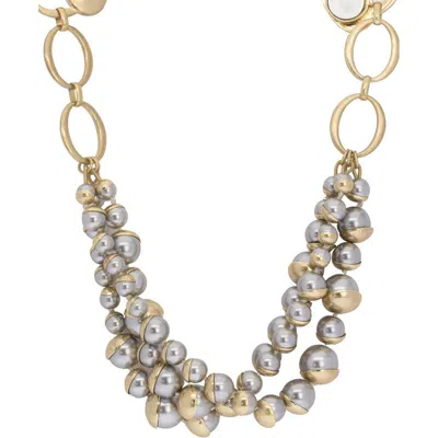 Saachi Half Moon Imitation Pearl Cluster Statement Necklace In Grey