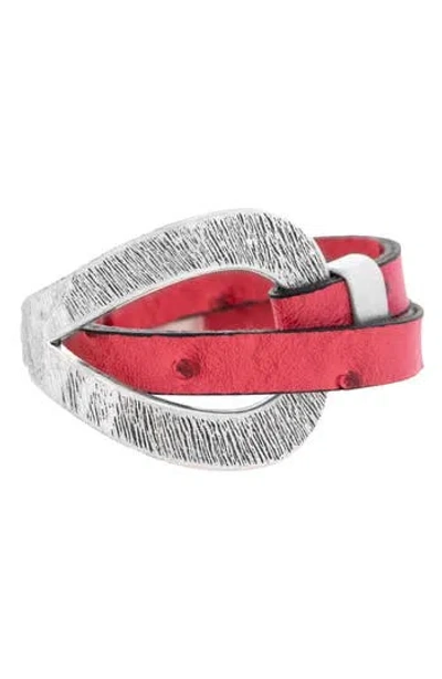 Saachi Hammered Double Wrap Leather Bracelet In Red