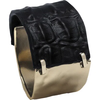 Saachi Hammered Metal & Leather Cuff Bracelet In Black