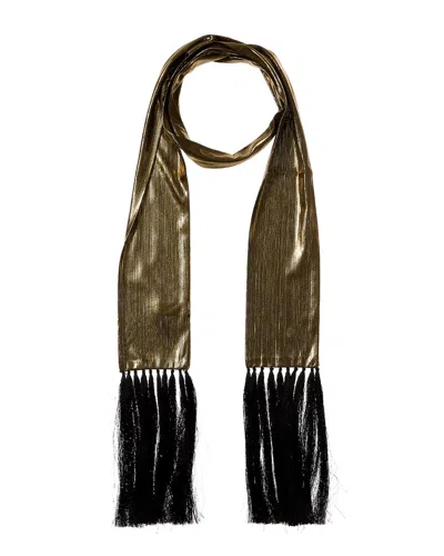 Saachi Hand Stitched Fringed Skinny Scarf In Brown