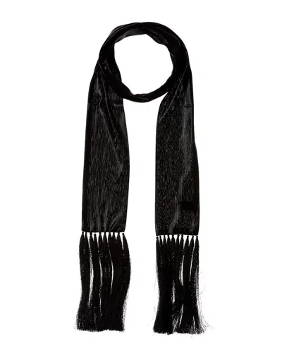 Saachi Hand Stitched Fringed Skinny Scarf In Black