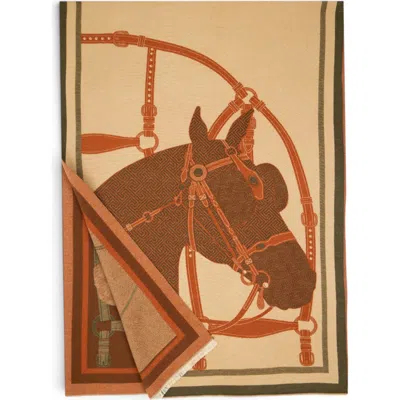 Saachi Horse Lover Reversible Print Scarf In Khaki
