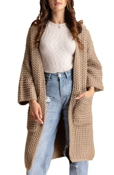 Saachi Knit Open Front Cardigan In Taupe