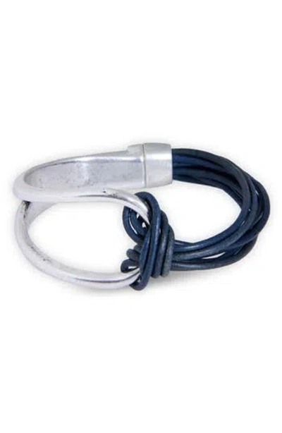 Saachi Knotted Leather Bracelet In Blue