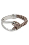 Saachi Knotted Leather Cord Magnetic Bracelet In Gray