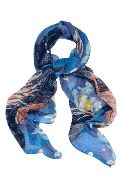 Saachi Koi Pond Pleated Marine Scarf In Blue