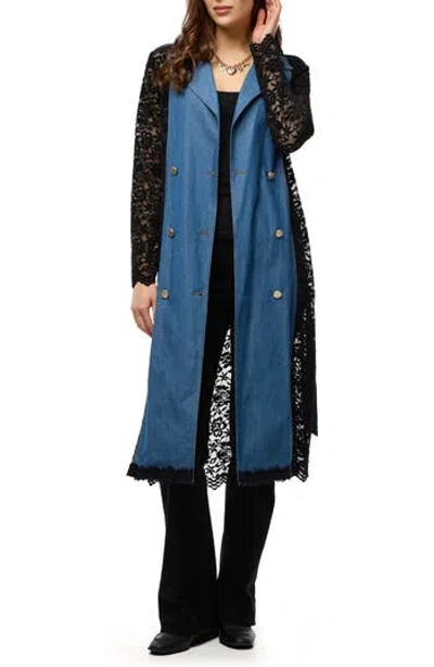 Saachi Lace Trim Denim Topper In Blue