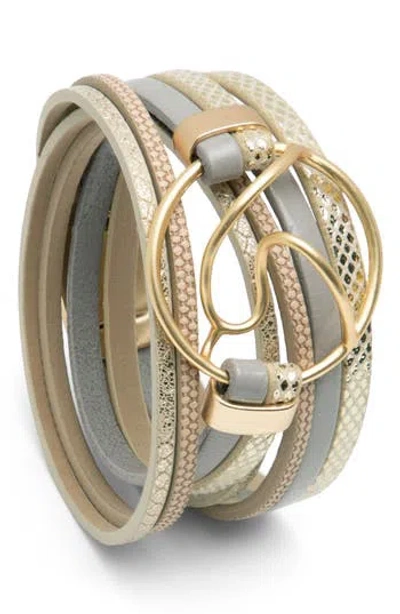 Saachi Leather Abstract Disk Wrap Bracelet In Beige
