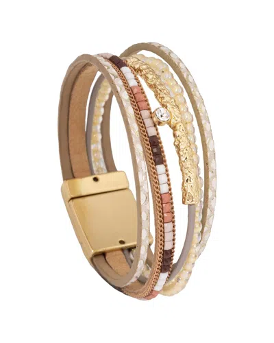 Saachi Leather Bracelet In Gold