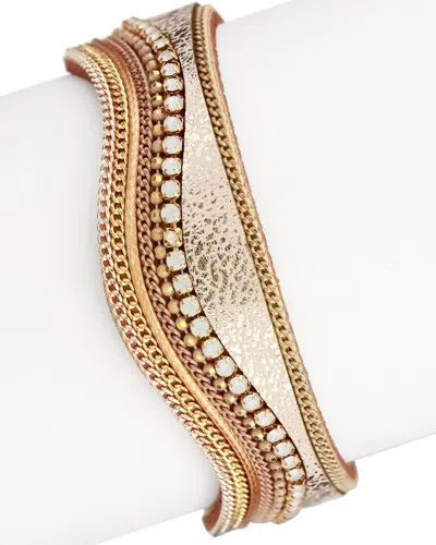 Saachi Leather Cz Bracelet In Gold