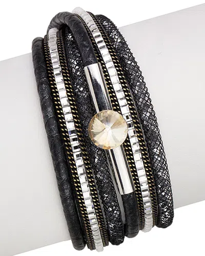 Saachi Leather Wrap Bracelet In Black