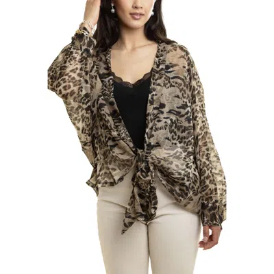 Saachi Leopard Print Balloon Sleeve Ruana In Black