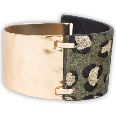 Saachi Leopard Print Genuine Calf Hair Cuff Bracelet In Green