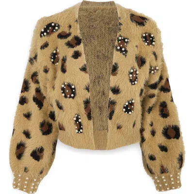 Saachi Leopard Spot Embellished Cardigan In Brown
